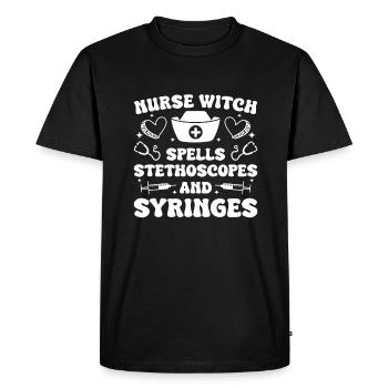 Nurse Witch Spells Stethoscopes And Syringes - Men's Premium Organic T-Shirt - black - Front - Nico (187cm)
