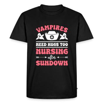 Vampires Need Hugs Too Nursing After Sundown Nurse - Men's Premium Organic T-Shirt - black - Front - Nico (187cm)