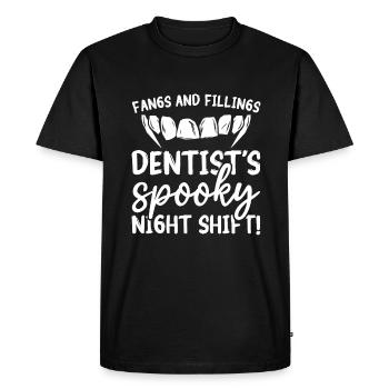 Fangs And Fillings Dentist's Spooky Night Shift - Men's Premium Organic T-Shirt - black - Front - Nico (187cm)