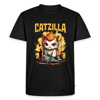 Catzilla Cat Japanese Art Parody Film Humor - Men's Premium Organic T-Shirt - black - Front - Nico (187cm)