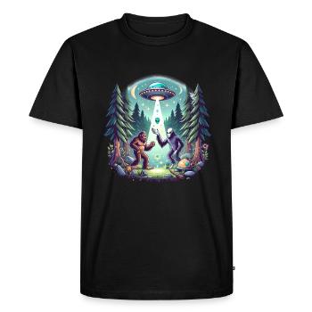 Bigfoot rencontre une rencontre extraterrestre avec un OVNI dans une forêt - T-shirt Premium bio Homme - noir - Devant - Nico (187cm)