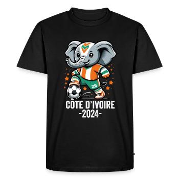 Côte D'ivoire 2024 Maillot Éléphant Ivoirien Foot - T-shirt Premium bio Homme - noir - Devant - Nico (187cm)