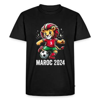 Maroc 2024 Maillot Lion Marocain Supporter Foot - T-shirt Premium bio Homme - noir - Devant - Nico (187cm)