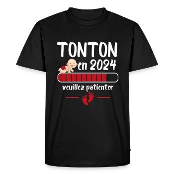 Cadeau Tonton Annonce Grossesse Futur Oncle 2024 - T-shirt Premium bio Homme - noir - Devant - Nico (187cm)