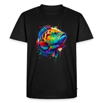 Splash Art coloré mérou poisson bar - T-shirt Premium bio Homme - noir - Devant - Nico (187cm)