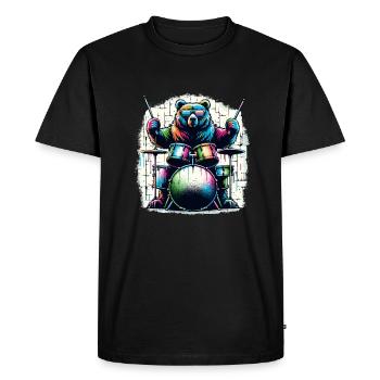 Bear Playing Drums Drum Drummer Drumming Drummers - Men's Premium Organic T-Shirt - black - Front - Nico (187cm)