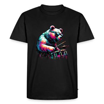 Splash Art Bear Playing Drums Drum Drummer - Men's Premium Organic T-Shirt - black - Front - Nico (187cm)