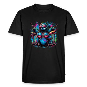 Splash Art Lazy Sloth Drummer Drums Drum Drumming - Men's Premium Organic T-Shirt - black - Front - Nico (187cm)