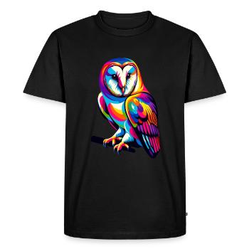 Chouette effraie Pop Art coloré hiboux - T-shirt Premium bio Homme - noir - Devant - Nico (187cm)