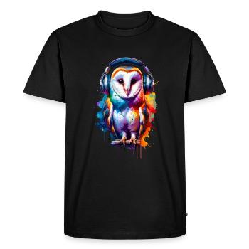 Splash Art coloré effraie des clochers hiboux - T-shirt Premium bio Homme - noir - Devant - Nico (187cm)
