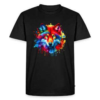 Colorful Splash Art Red Wolf Lover Wolves - Men's Premium Organic T-Shirt - black - Front - Nico (187cm)