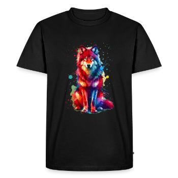 Colorful Splash Art Red Wolf Lover Wolves - Men's Premium Organic T-Shirt - black - Front - Nico (187cm)