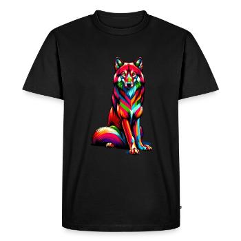 Colorful Pop Art Red Wolf Lover Wolves - Men's Premium Organic T-Shirt - black - Front - Nico (187cm)