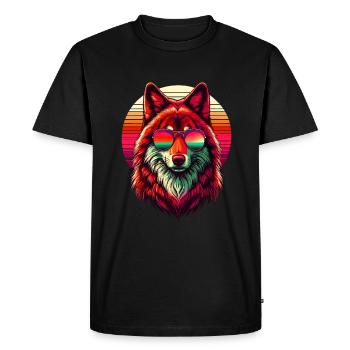 Lunettes de soleil rétro Sunset Red Wolf Wolves - T-shirt Premium bio Homme - noir - Devant - Nico (187cm)