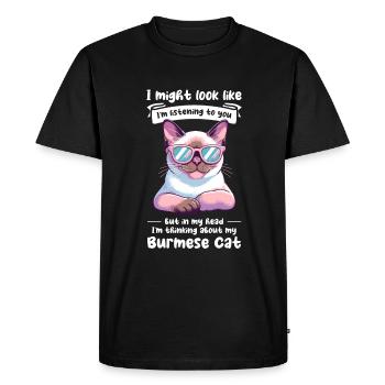 J’ai peut-être l’air de t’écouter, chat birman - T-shirt Premium bio Homme - noir - Devant - Nico (187cm)