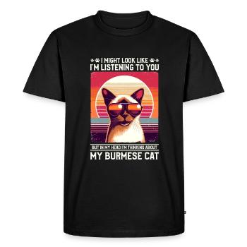 J’ai peut-être l’air de t’écouter, chat birman - T-shirt Premium bio Homme - noir - Devant - Nico (187cm)