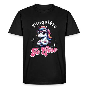 T'inquiète Je Gère Licorne Cool Cadeau Magique - T-shirt Premium bio Homme - noir - Devant - Nico (187cm)