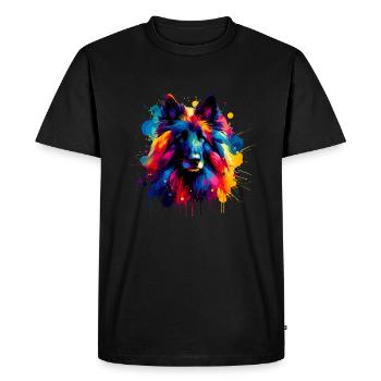 Colorful Splash Art Belgian Sheepdog Groenendael - Men's Premium Organic T-Shirt - black - Front - Nico (187cm)