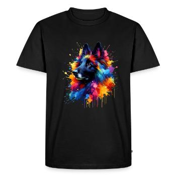Colorful Splash Art Belgian Sheepdog Groenendael - Men's Premium Organic T-Shirt - black - Front - Nico (187cm)