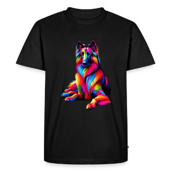 Colorful Splash Art Belgian Sheepdog Groenendael - Men's Premium Organic T-Shirt - black - Front - Nico (187cm)