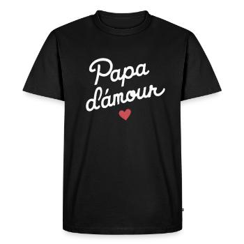Cadeau Papa d'Amour Homme Famille Fête des Pères - T-shirt Premium bio Homme - noir - Devant - Nico (187cm)