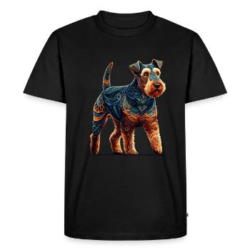 Mandala Art Lakeland Terrier Terriers Lakie - T-shirt Premium bio Homme - noir - Devant - Nico (187cm)