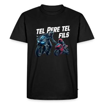Tel Père Tel Fils Motard Cadeau Humour Moto Course - T-shirt Premium bio Homme - noir - Devant - Nico (187cm)
