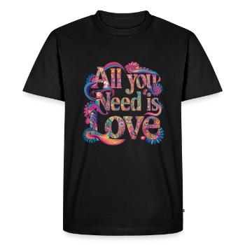 All You Need Is Love Hippie Flower Retro 60s 70s - T-shirt Premium bio Homme - noir - Devant - Nico (187cm)