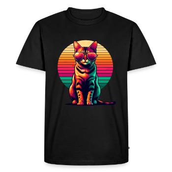 Retro Sunset Sunglasses Bengal Cat - Men's Premium Organic T-Shirt - black - Front - Nico (187cm)