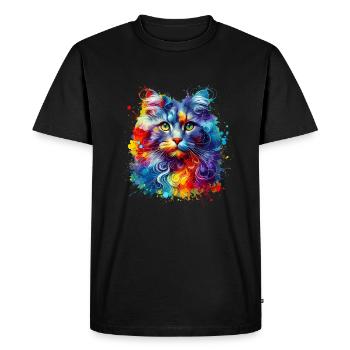 Splash Art coloré American Curl - T-shirt Premium bio Homme - noir - Devant - Nico (187cm)