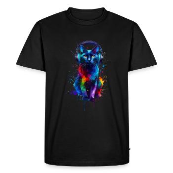 Colorful Splash Art Headphones Bombay Cat - Men's Premium Organic T-Shirt - black - Front - Nico (187cm)