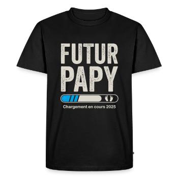 Futur Papy 2025 Annonce Grossesse Papy - T-shirt Premium bio Homme - noir - Devant - Nico (187cm)