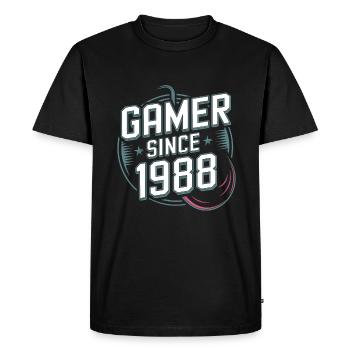 Gamer Depuis 1988 Cadeau Anniversaire Geek - T-shirt Premium bio Homme - noir - Devant - Nico (187cm)