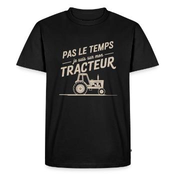 Pas Le Temps Je Suis Sur Mon Tracteur - T-shirt Premium bio Homme - noir - Devant - Nico (187cm)