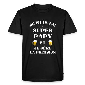 super papy bière humour fete des grands peres - T-shirt Premium bio Homme - noir - Devant - Nico (187cm)