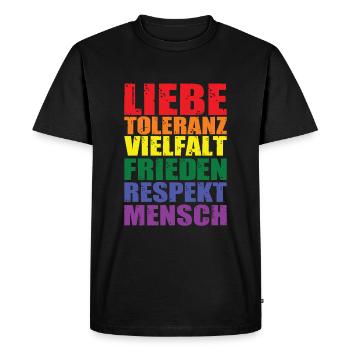 Liebe Toleranz Vielfalt Frieden Respekt Mensch - Männer Premium Bio T-Shirt - Schwarz - Vorne - Nico (187cm)