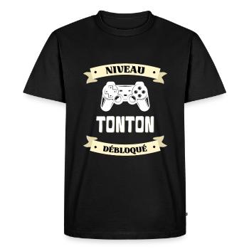 niveau tonton débloqué annonce grossesse humour - T-shirt Premium bio Homme - noir - Devant - Nico (187cm)