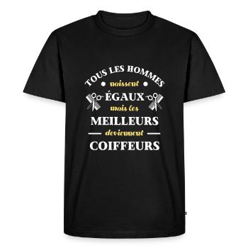 hommes égaux coiffeur humour coiffure homme cadeau - T-shirt Premium bio Homme - noir - Devant - Nico (187cm)