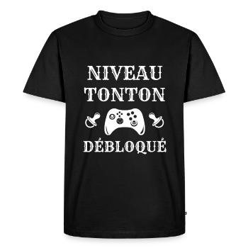niveau tonton débloqué humour naissance bébé neveu - T-shirt Premium bio Homme - noir - Devant - Nico (187cm)