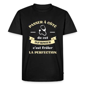 perfection infirmier homme humour idée cadeau - T-shirt Premium bio Homme - noir - Devant - Nico (187cm)