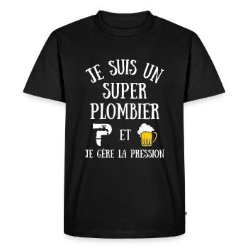 Super plombier pression humour plomberie homme - T-shirt Premium bio Homme - noir - Devant - Nico (187cm)