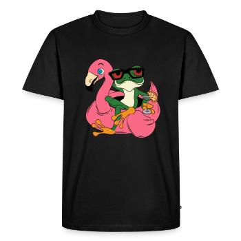 Rainette aux yeux rouges avec cocktail sur flamant rose - T-shirt Premium bio Homme - noir - Devant - Nico (187cm)