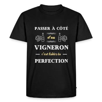 vigneron homme perfection humour idée cadeau vin - T-shirt Premium bio Homme - noir - Devant - Nico (187cm)