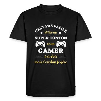 super tonton gamer humour idée cadeau personnalisé - T-shirt Premium bio Homme - noir - Devant - Nico (187cm)