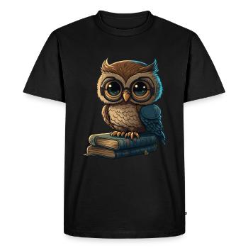 Hibou et livres - T-shirt Premium bio Homme - noir - Devant - Nico (187cm)
