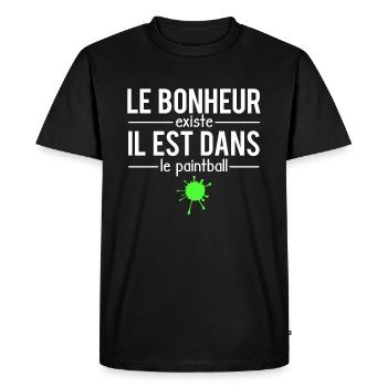 Le bonheur existe il est dans le paintball - T-shirt Premium bio Homme - noir - Devant - Nico (187cm)