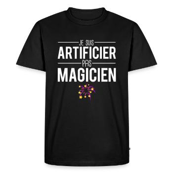 Je suis artificier pas magicien feu d'artifice - T-shirt Premium bio Homme - noir - Devant - Nico (187cm)