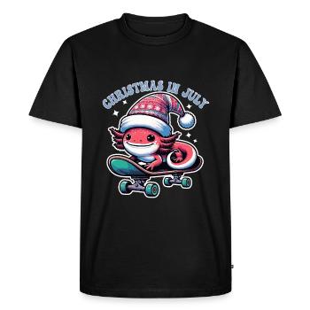 Art Christmas in July Axolotl on Skateboard - Men's Premium Organic T-Shirt - black - Front - Nico (187cm)