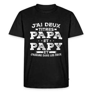 J ai Deux Titres Papa Et Papy - T-shirt Premium bio Homme - noir - Devant - Nico (187cm)