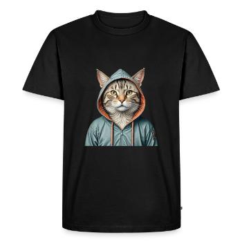 Cat wearing a jacket - Men's Premium Organic T-Shirt - black - Front - Nico (187cm)